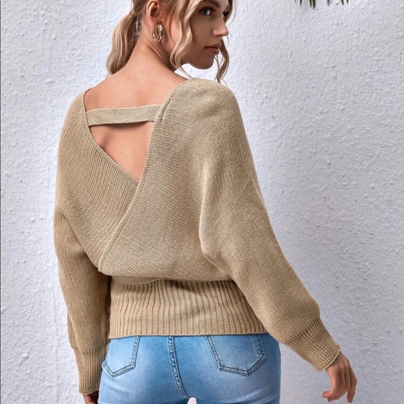 Knit v neck wrap sweater surplice belted burgundy - Picture 8 of 8